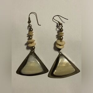 Vintage Mother of Pearl Pierced Dangling Bone Earrings #6623